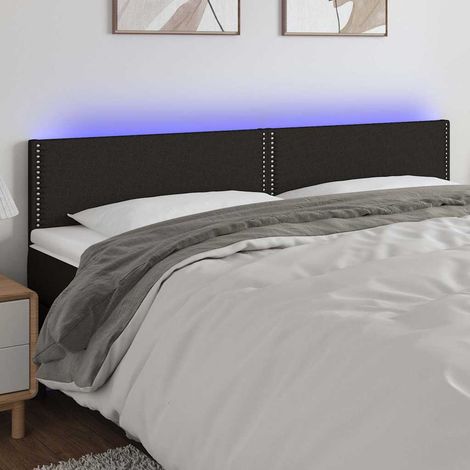 Tête de lit LED noire en tissu réglable 160 x 5 x 78/88 cm avec 2 bandes LED, 9.9kg - PANGIVO (1/5)