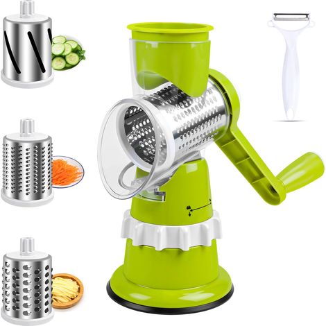 Coupe Legumes Multifonctions, Mandoline de Cuisine Manuelle 4 En 1 avec 3 Lames de Tambour Détachables 1 Grattoir, Rapeuse Legume pour Légumes, Fromage, Concombres, Carottes, Noix (1/5)