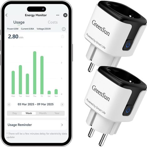 Prise Connectée WiFi 16A avec Suivi de Consommation, Prise Intelligente 3680W Compatible et Smart Life, Programmateur avec Minuterie, 2.4 GHz, 230V, Noir/Blanc, 2 Pièce (1/5)