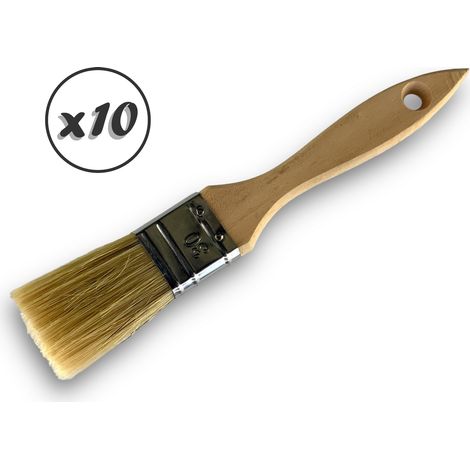 Lot de 10 pinceaux queue de morue Soie blanche Largeur 30 mm Epaisseur double tous types de travaux et laques Peinture huile acrylique colle lasure teinture apprêt résine Kibros 32230x10 (1/5)