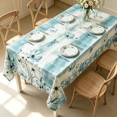 Rechteckige Tischdecke 140x180cm abwaschbar, wetterfest, Blumenmuster, beige
