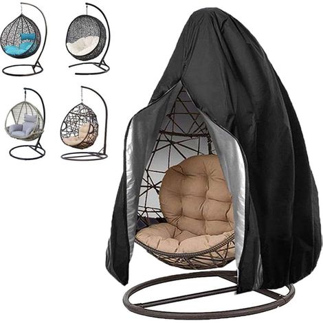Housse imperméable pour fauteuil suspendu de jardin - Housse pour fauteuil à bascule - Fermeture éclair - Coupe-vent - Anti-poussière - Housse pour fauteuil en rotin d'extérieur - Noir - 115 x 190 cm (1/5)