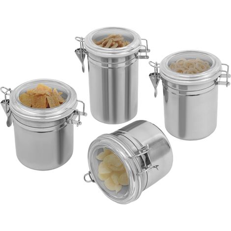 Lot de 4 boîtes de rangement hermétiques en acier inoxydable avec couvercle pour conservation de la farine, du café, du thé, des aliments (1/5)