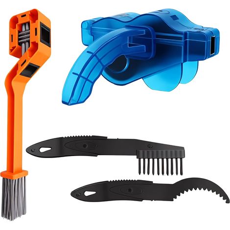 Kit de Nettoyage Chaîne Vélo 4 Pièces pour VTT et Moto Nettoyeur de chaîne brosses et grattoir PC résistant nettoyage sans démontage pour vélo de route VTT et moto (1/5)