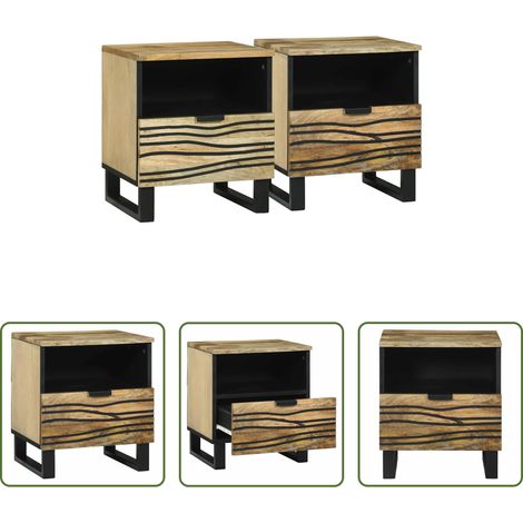 Holz Nachttisch - Nachttisch 2 pcs Braun 40 x 33 x 46 cm Massivholz Akazie (1/5)