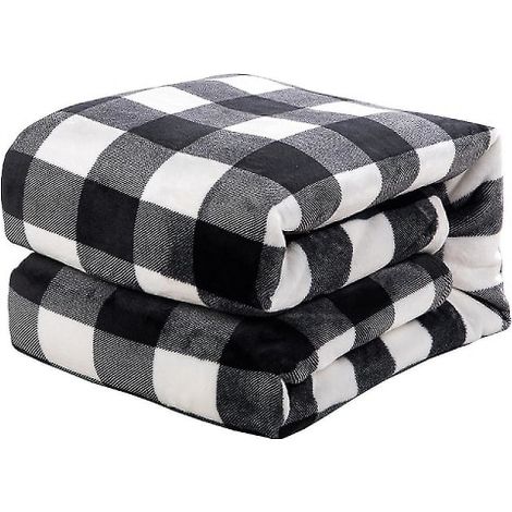 Plaid doux pour canapé - couverture à carreaux noir et blanc pour lit, jeté épais et moelleux pour l'hiver, chaude et confortable, 130x150 cm (1/5)
