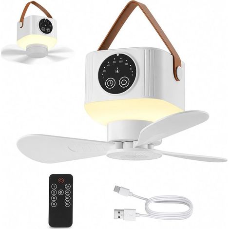 Deckenventilator für Camping, 4 Geschwindigkeitsstufen, 4 Timer-Modi, LED-Nachtlicht, tragbarer Hängeventilator für Zelte, Autos, Picknicks (1/5)