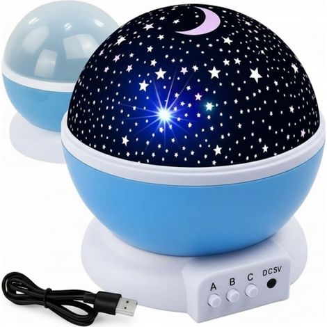 Proiettore di stelle a LED con luce notturna 2 in 1, sfera rotante blu per bambini