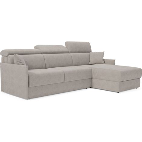 Miryam divano letto angolare compatto - poggiatesta reclinabili e penisola contenitore in tessuto smacchiabile T31 232 cm sinistro grigio perla