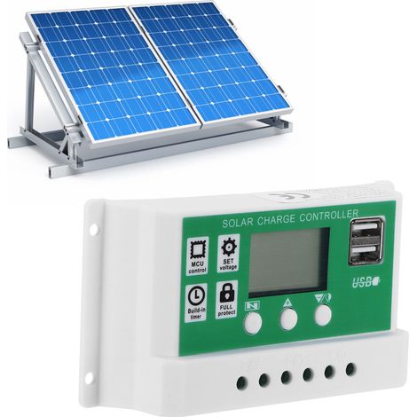 Einstellbarer LCD-Solar-Laderegler 10A 12V 24V PWM-Zubehör (1/5)