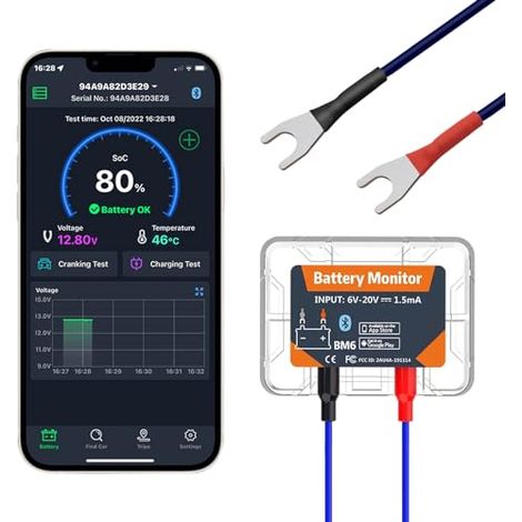 Testeur de batterie voiture 12V, moniteur Bluetooth 4.0 testeur charge 12V en temps réel pour Android iOS propriétaire RV moto bateau BM6 - (1/5)