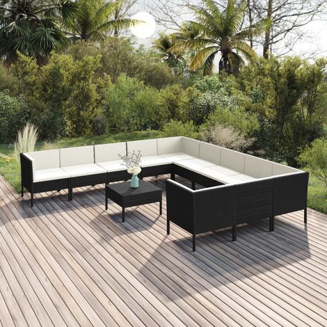 12-tlg. Garten-Lounge-Set mit Auflagen Poly Rattan Schwarz (1/5)