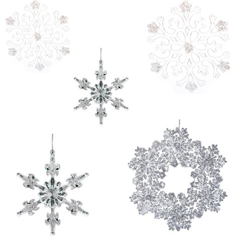Juego de 5 adornos navideños de cristal acrílico transparente con forma de copos de nieve, para colgar. (1/5)