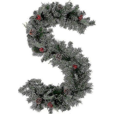Couronne de Noël artificielle avec pommes de pin et baies rouges, guirlande idéale pour cheminées, escaliers, porte d'entrée et décoration du Nouvel An. 1,8 m (sans lumière). (1/5)
