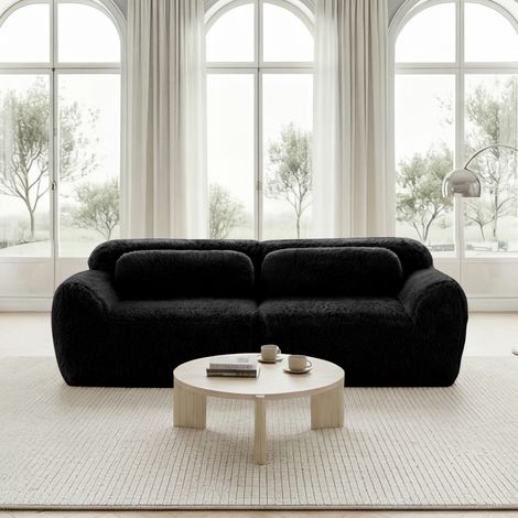 Canapé 2 places,tissu moelleux,sans cadre,combinable,coussins,mousse résistante,antidérapant,pour salon,chambre,noir