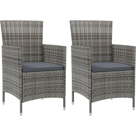 INLIFE Chaises de jardin avec coussins 2 pcs Résine tressée Gris (1/5)