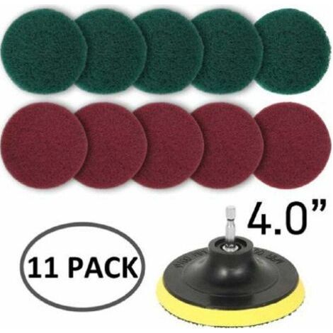 PA Aiperq Tampon à récurer pour perceuse 8 pièces Ensemble de tampons à récurer pour perceuse Éponge de polissage abrasive Outils de nettoyage ménager avec support de disque - 4 \"(hors perce (1/4)