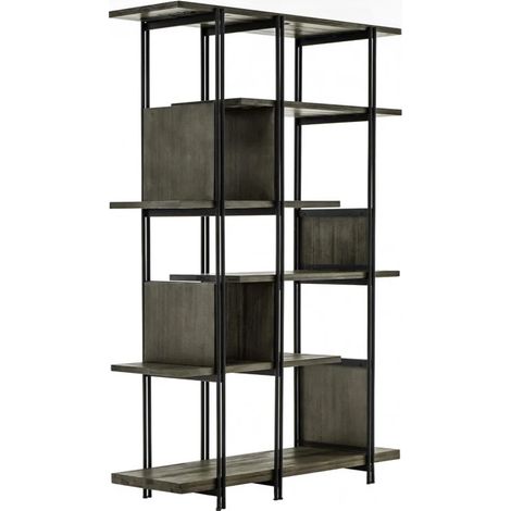 Étagère en bois d'acacia cendré avec piètement en métal noir - KUBI (1/5)