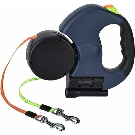 royaluxe -Laisse Double Rétractable pour 2 Chiens, Laisse Double 3M avec Lumière LED et Distribut de Laisse (1/5)