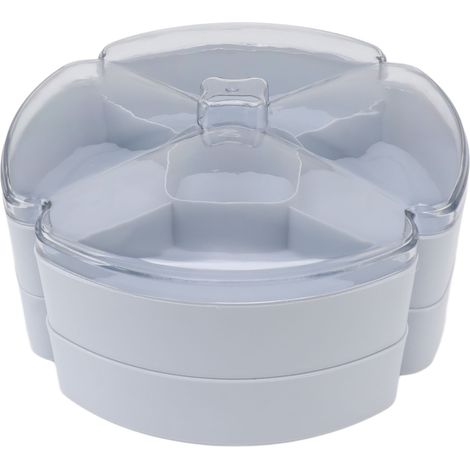 Plateau de service compartimenté en plastique, bol de service à double compartiment avec couvercle, pour noix, bonbons, fruits secs, etc., bleu. (1/5)