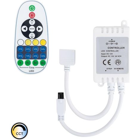 Controlador Regulador Tira LED CCT Seleccionable 12V DC con Mando IR Blanco