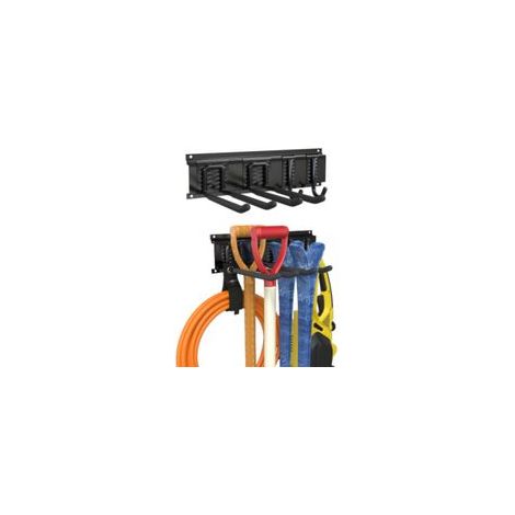Porte-Outils de Jardin Mural 40cm, Rangement Acier Inoxydable avec Rail Coulissant et 4 Crochets pour Garage ou Jardin