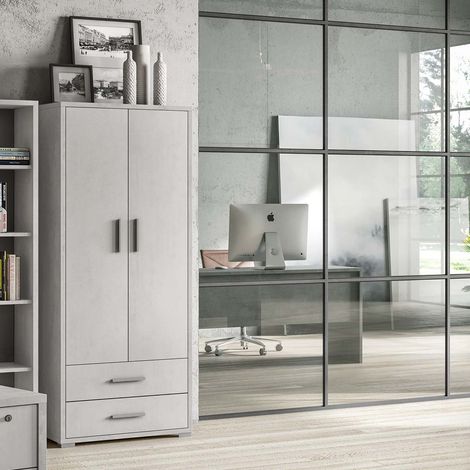 Armadio multiuso design moderno 2 ante 5 vani 2 cassetti Blume - Bianco (1/5)