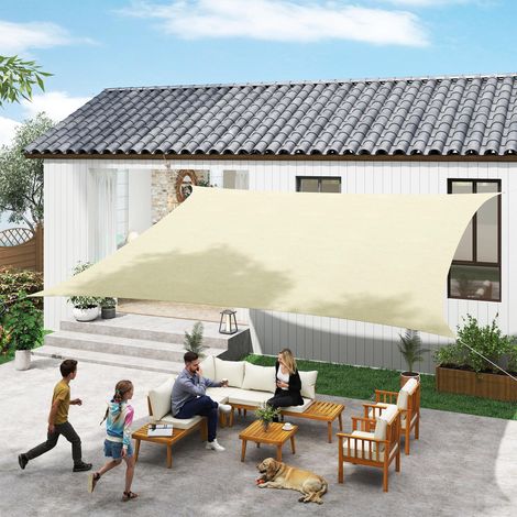 Voile d'ombrage rectangulaire 4x6m toile ombrage extérieur protection anti-UV pour jardin terrasse patio balcon, sable