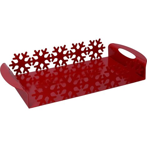 Vassoio in Metallo fiocco neve rosso rettangolare cm 41x20xh6,5
