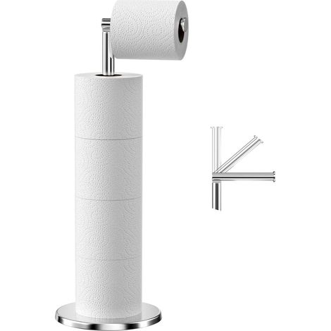 Porte Papier Toilette sur Pied - Acier Inoxydable - Base Lestée - Pliable - Salle de Bain - Hauteur 56 cm - 1 Pièce