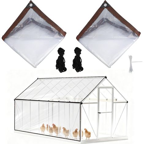2pcs Bâches pour Poulailler, 4 x 2 m Bâche Transparente Imperméable pour Poulailler avec 30 Attaches de Câble PVC Robuste Couverture Volière Faisan Ferme Extérieure (1/5)