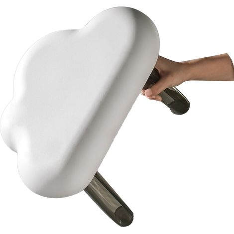Tabouret enfant en plastique fin, forme nuage, pieds transparents, blanc. Idée cadeau. Décoration intérieure. (1/5)