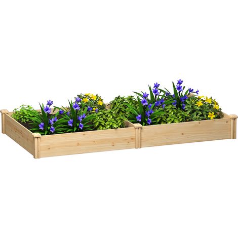 Carré Potager de jardin - Outsunny - avec séparateur - Bois massif - 235 x 121 x 26 cm - pour Jardin Balcon - effet Bois Naturel