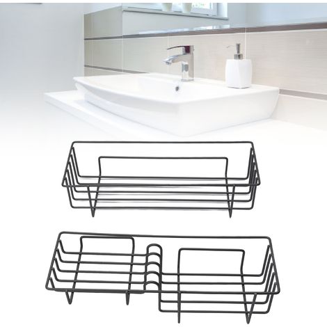 Estantería de baño mural de 2 niveles fabricada en hierro gris, autoadhesiva, no requiere taladrar. (1/5)