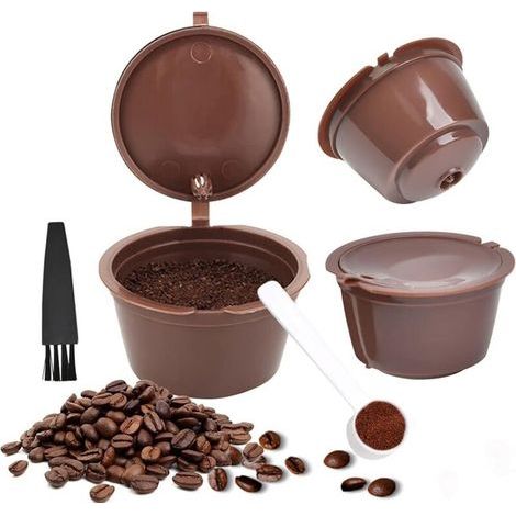 Wiederverwendbare Kaffeefilter, nachfüllbare Kapseln, kompatibel mit Nescafé Dolce Gusto Kaffeemaschinen, inklusive 1 Kaffeepad und 1 Reinigungsbürste, Farbe: Braun. (1/4)