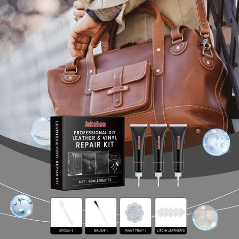 Kit d'entretien du cuir pour meubles, canapés, sièges et intérieurs de voiture - Crème nettoyante, rénovatrice et réparatrice pour le cuir - Crème réparatrice 20 ml x 3 + Palette x 1 + Pinceau x 1 + C (1/5)