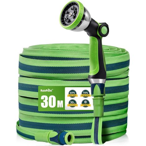 30m Flexible Garden Hose, Lightweight TPE Water Hose, 800D Oxford Fabric, Pressure 30 Bar, 10 Jet Gun, 1/2" (1/5)