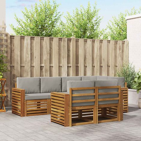Ecksofa Set 7 pcs Natürlich und Hellgrau Massivholz Akazie