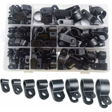 Lot de 200 clips de fixation pour câble en nylon type R avec vis de fixation électrique Noir