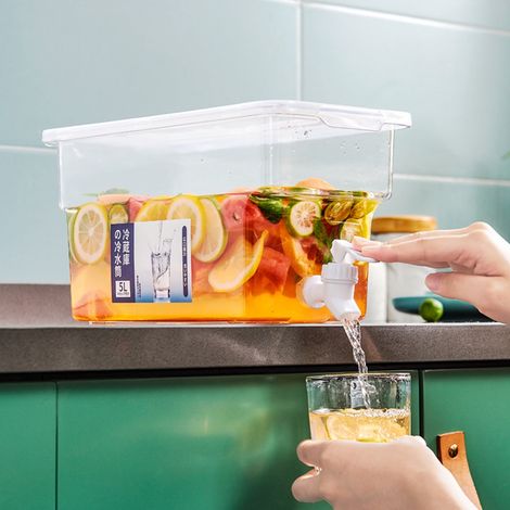 Distributeur De Boissons Pour Frigo - Contenant À Froid Avec Robinet - Capacité 5 L - Dimensions 32 X 16 X 15 5 Cm - Blanc - 1 Pièce (1/5)