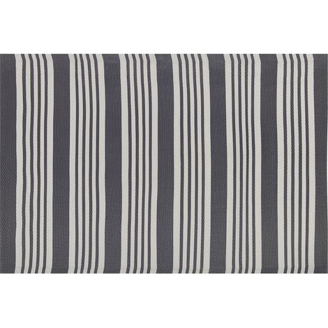 Alfombra de exterior sintética blanco/negro 120 x 180 cm patrón a rayas estilo moderno Delhi (1/5)