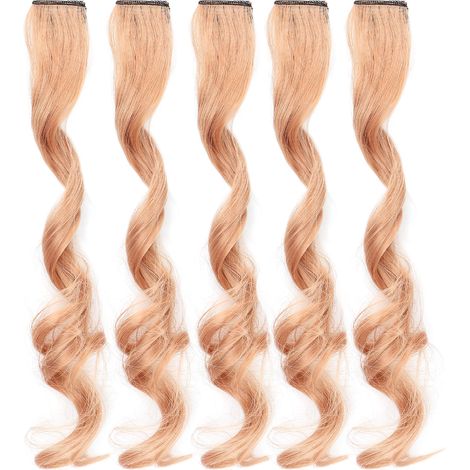 5 mèches bouclées longues pour femme fille, extension capillaire tendance avec mèches colorées orange et rose, pince incluse (1/5)