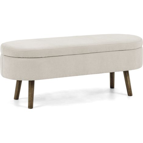 Banc de rangement multifonction en tissu chenille beige avec cadre en bois massif 110x40x42 cm (1/5)