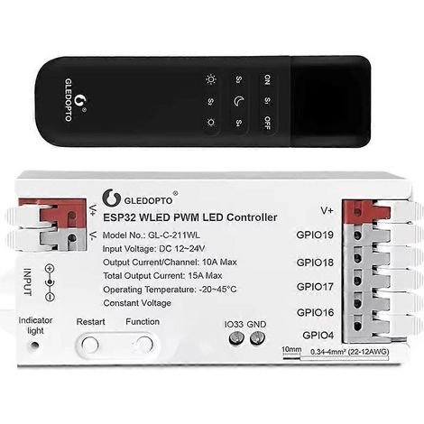 GLEDOPTO GL-C-211WL 5 in 1 ESP32 PWM WLED LED-Controller mit WiFi-Steuerung DC 12-24 V für CCT RGBCCT, RGBW, RGB und WWCW Dimmer. (1/5)
