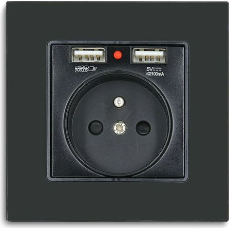 AGE prise murale avec 2xUSB,Betterlife16amp Prise simple de courant alternatif Panneau en verre cristal prise murale Noir,prise 250V avec USB(max.2,1A),convient à la smartphone,à la tablette et au MP3 (1/5)