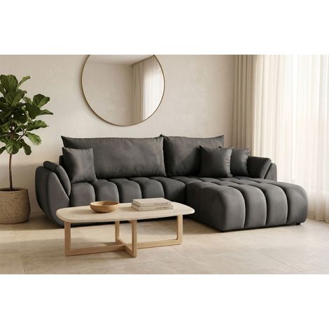 Ecksofa Schlafsofa Sofa COLLIN in Stoff Monolith Dunkelgrau Ottomane Rechts (1/5)