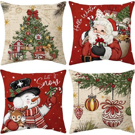 Housse de Coussin Noël, Noel Housse Coussin 45x45 Lot de 4 Coussin de Noel Taie d'oreiller Décoratif Canapé pour Chambre, Canapé, Chaise, Lit,Jardin