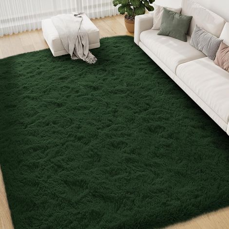 Tapis à Poils Longs 120x180cm Vert, Tapis Doux antidérapant Moelleux Grand tapis pour salon, chambre et espace jeu, confortable pour toute famille et animaux domestiques, avec base antidérapante (1/5)