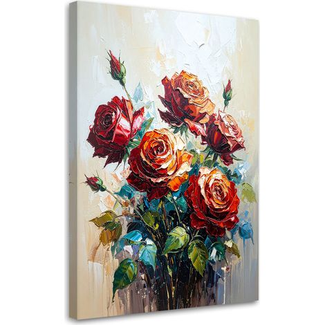 Quadro su tela, Rose rosse Fiori imitazione pittura - 40x60 (1/2)