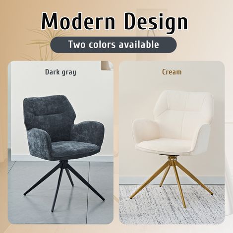 Fauteuil de salle à manger pivotant (lot de 2), chaise lounge avec pieds en métal, tissu aspect velours, blanc crème (1/5)